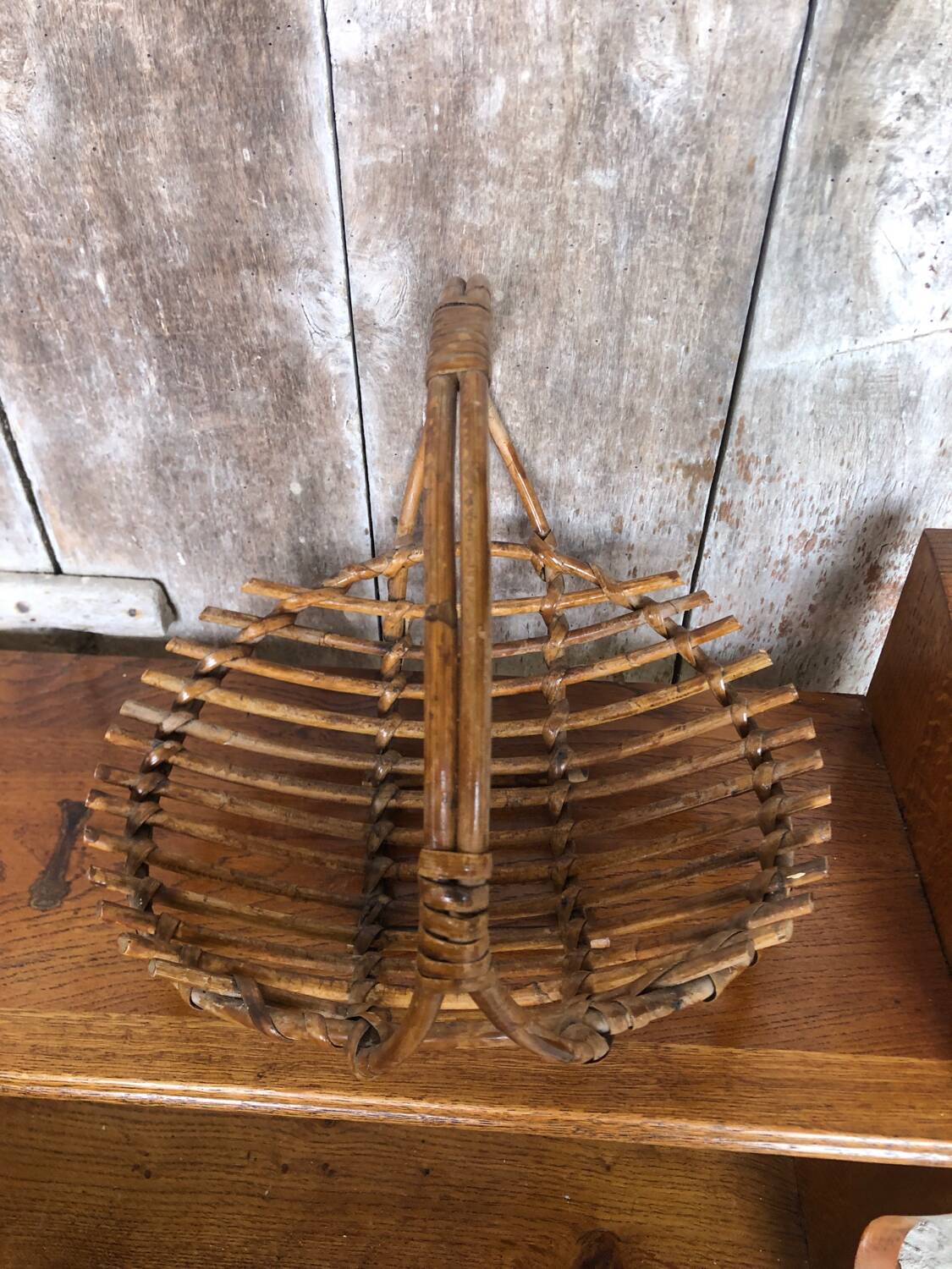 Old rattan picking basket vintage wood garden