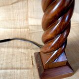 Turned wooden lamp, 2M fabric cable, cotton shade.