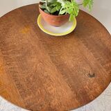 Vintage round oak coffee table with 2 shelves