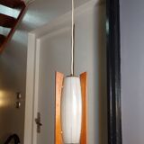 Scandinavian glass and teak pendant light