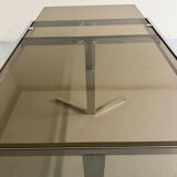 Smoked glass dining table with chrome legs, 1970s design by Roche Bobois.