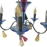 Chandelier in metal and colored glass