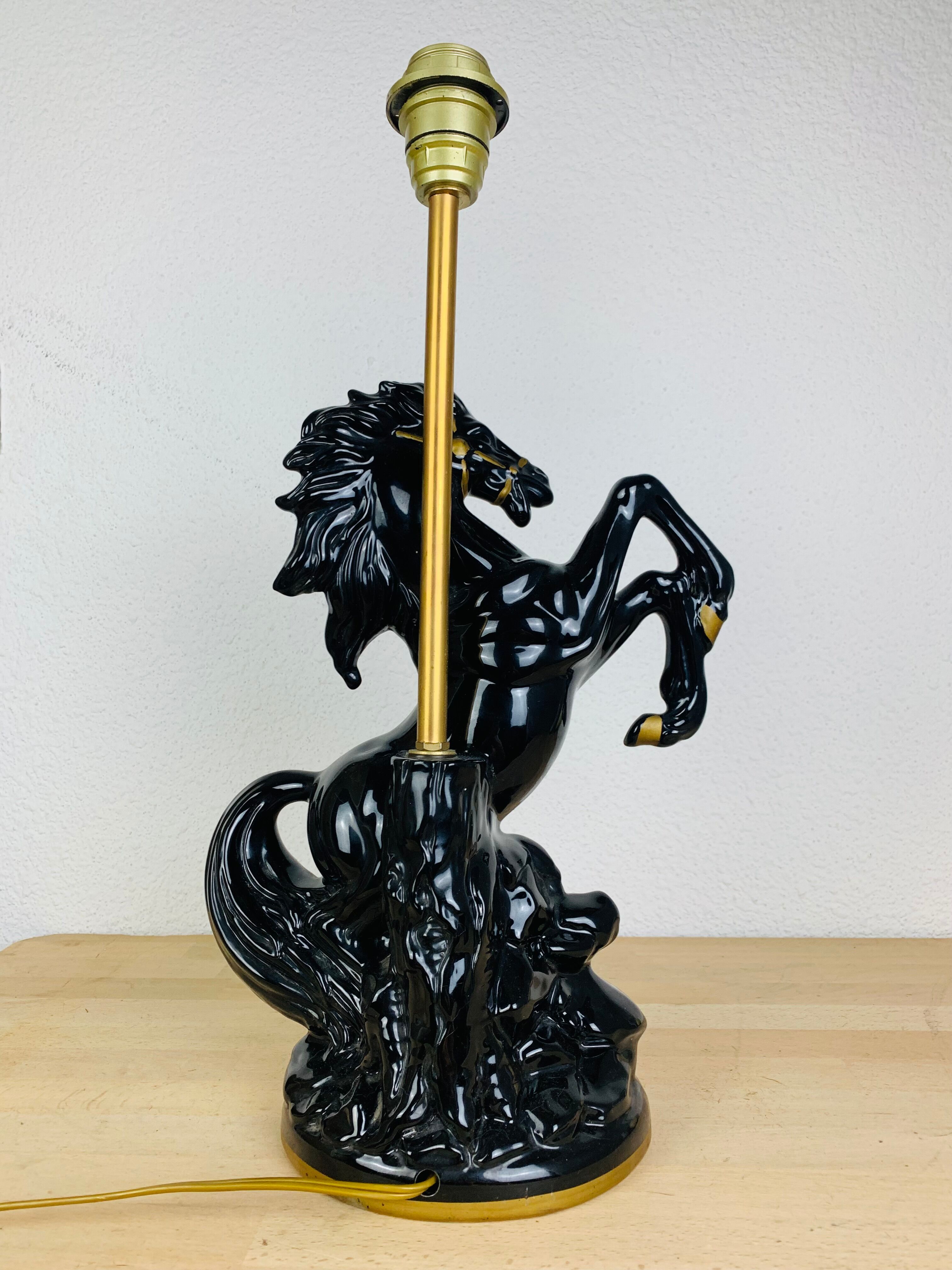 Black and gold ceramic horse lamp foot