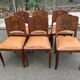 6 Art Deco gondola chairs in solid oak with brown leatherette, 1930s.