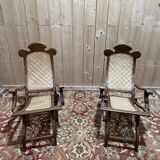 Paire de chaises longues de bateau en cannage