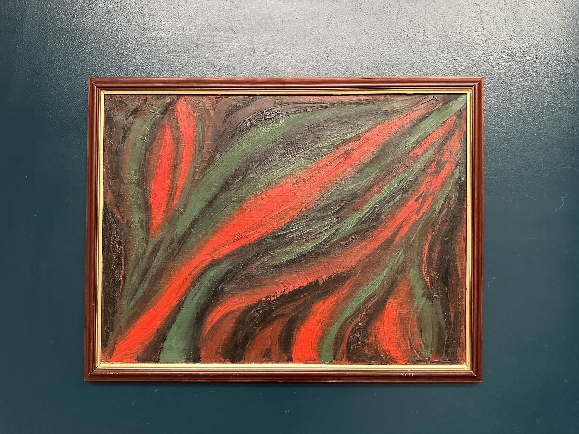 Original Swedish Oil on Canvas – Abstract Expressionist Composition – Vintage & Framed