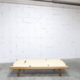 French wardrobe with tapered legs, 3 doors, 1 mirror (27*130), and 1 drawer.