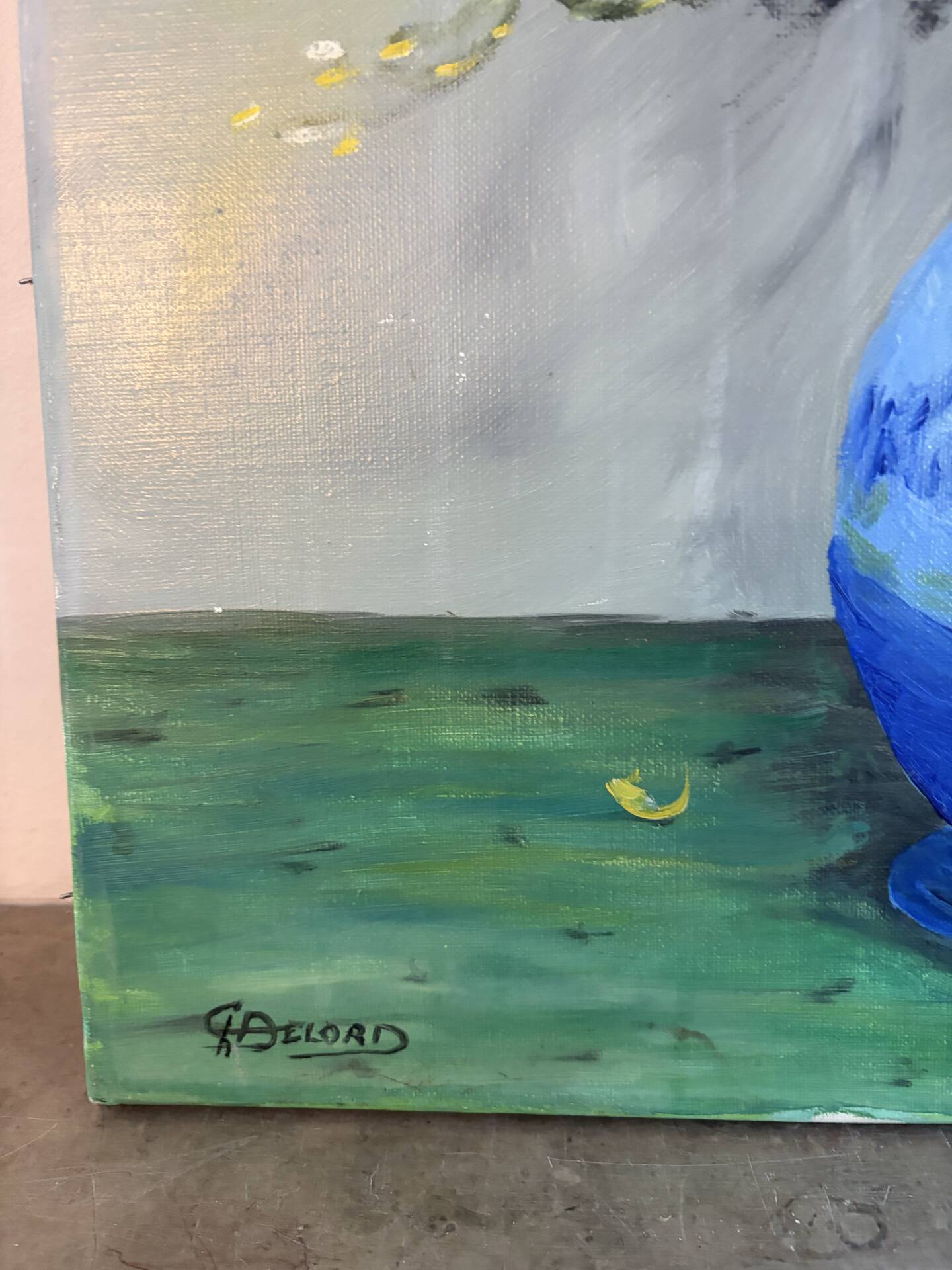 Bouquet in a blue vase, oil on canvas signed
