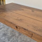 Table de Ferme en chêne massif 19éme, un tiroir piètement fuseau 1m49