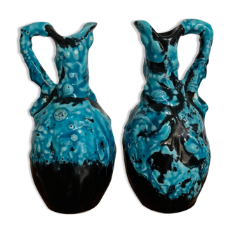 2 vases de Vallauris fat lava bleus