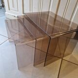 Vintage deco nesting table in smoke plexiglas 1970