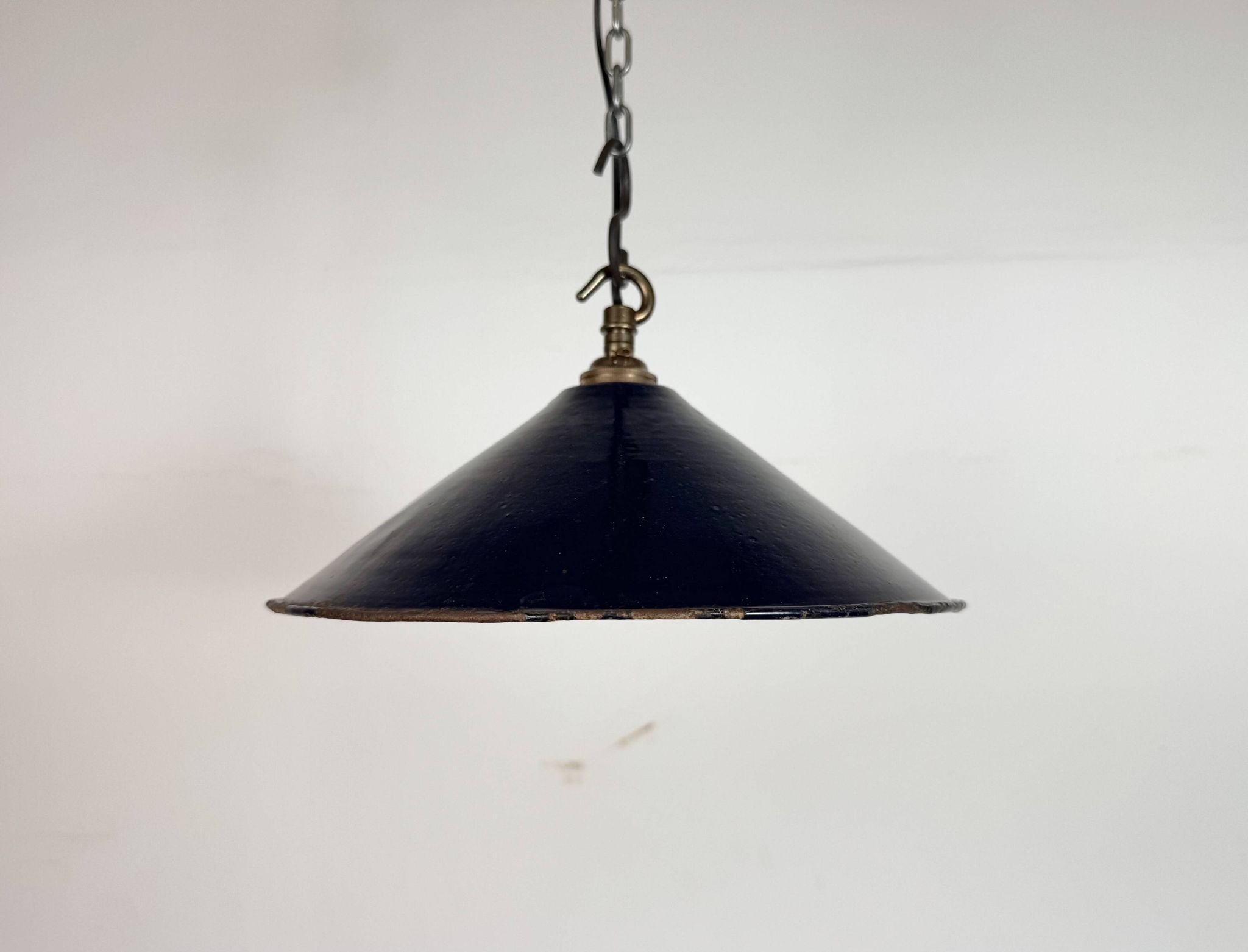 Industrial British Dark Blue Enamel Factory Pendant Lamp, 1950s