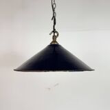 Industrial British Dark Blue Enamel Factory Pendant Lamp, 1950s