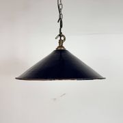 Industrial British Dark Blue Enamel Factory Pendant Lamp, 1950s