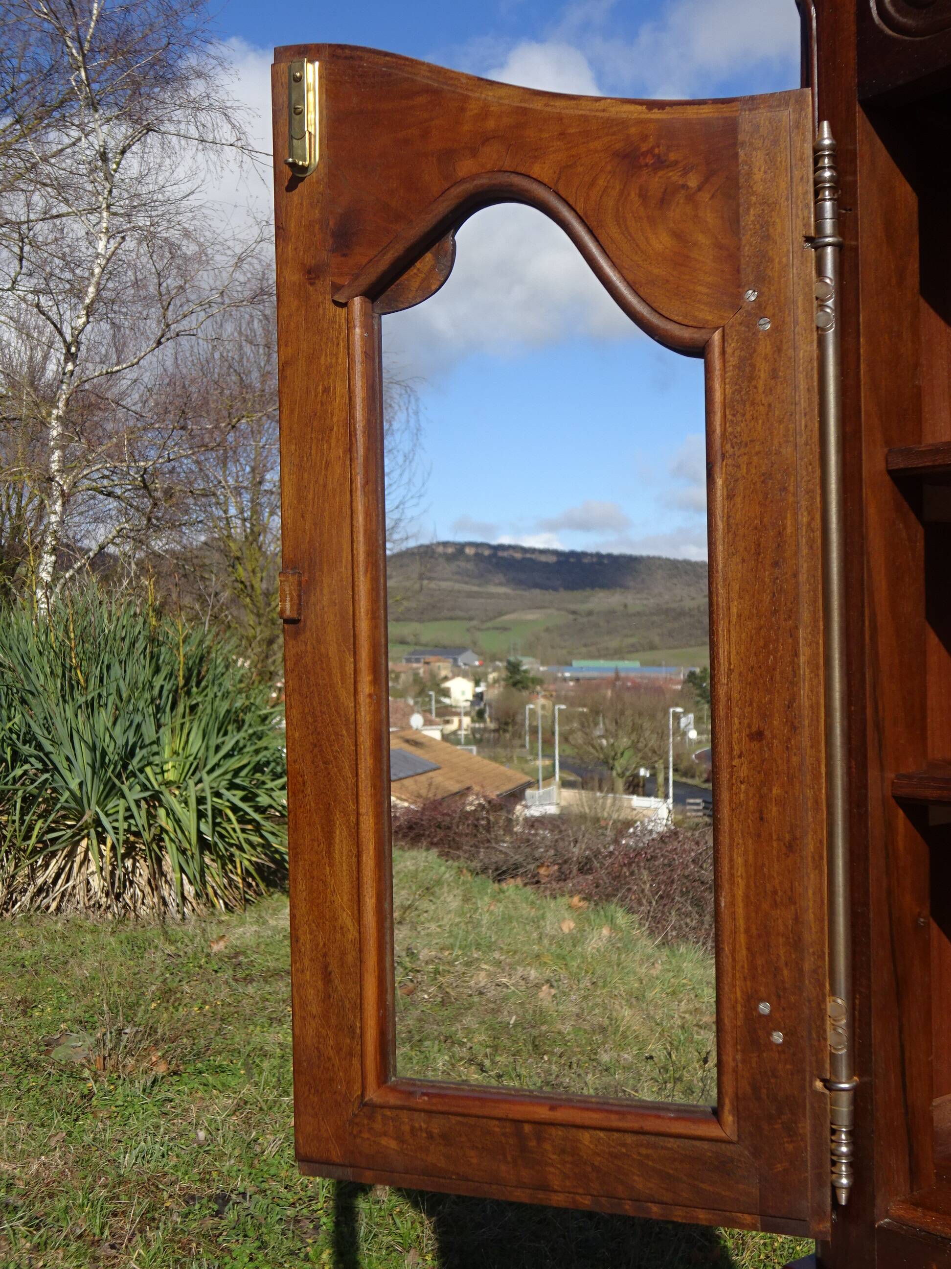 3-in-1 furniture: chest of drawers, secretary, and display cabinet, in walnut.