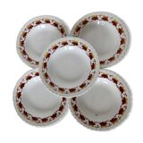 5 Vintage earthenware soup plates from L'Amandinoise, Duck model with leaf border...