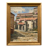 Huile sur panneau R. Luvinel ou Luvinet signature à identifier maison fleurs 1932