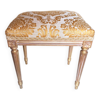 Piano stool in gold wood, Empire style, 19th century upholstery restoration
