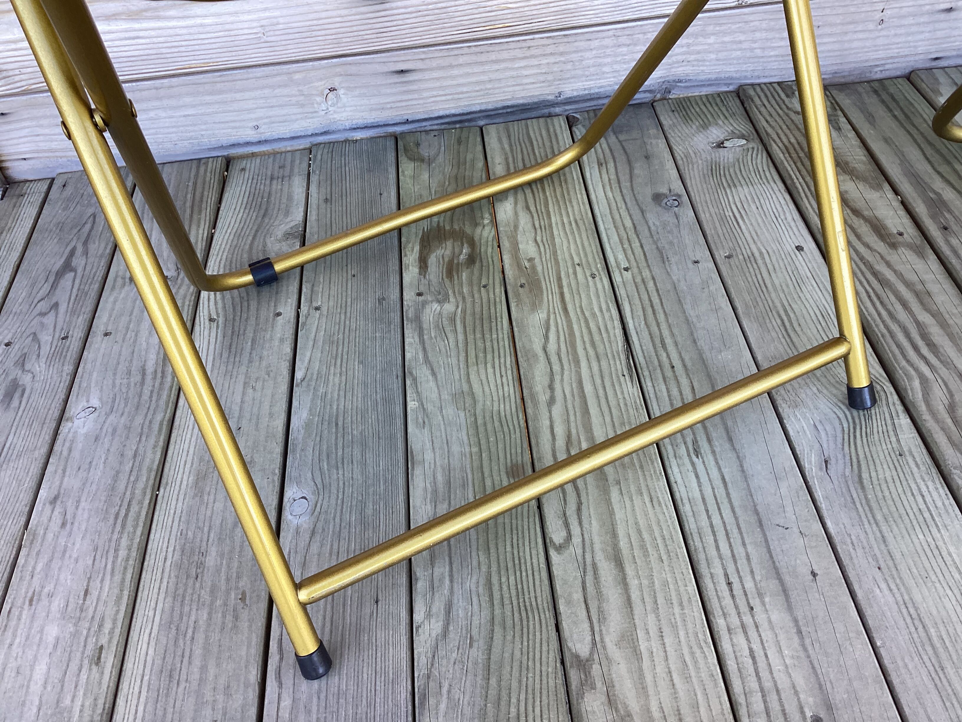Vintage lafuma folding chair with striped gold fabric