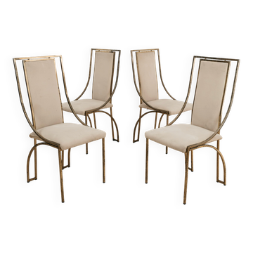 Ensemble de 4 chaises de salle à manger vintage en laiton italien par Zevi Design des années 70.