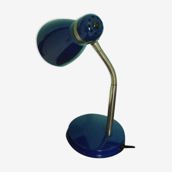 Lampe à poser, métal bleu émaillé, bras fixe et articulé