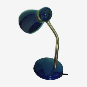 Table lamp, enamelled blue metal, fixed and articulated arm