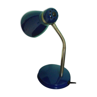 Table lamp, enamelled blue metal, fixed and articulated arm