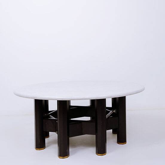 Jan Vlug Coffee Table with Round Marble Top - 1970s - Belgium
