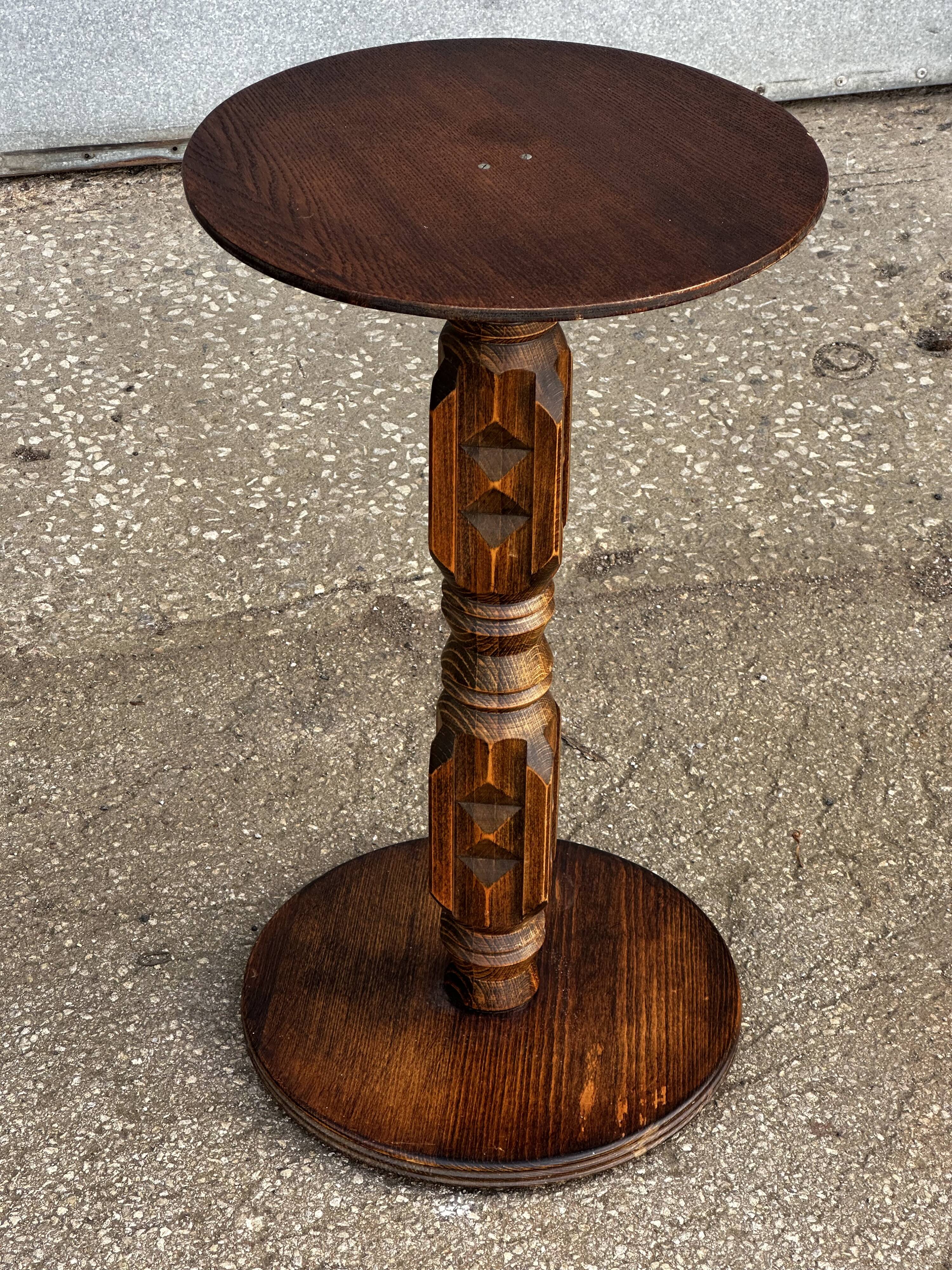 1930s carved wood side table - oak and pine