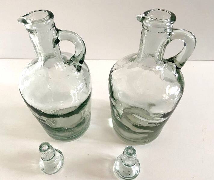 2 Vintage 70's Carafes Pourers Bottles Pitchers Olive Oil Vinegar Art