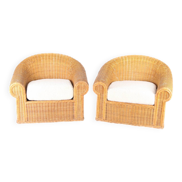 Pair of large wicker armchairs