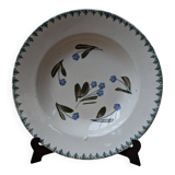 Old deep iron earth plate with blue flower pattern