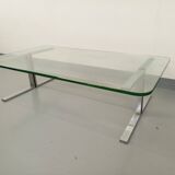Vintage coffee table in transparent glass and cast aluminum from the 70s
