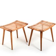 Paire de tabourets en chêne et canne en teck danois des années 1950
