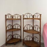 Corner bedside tables in rattan