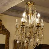 19th Century Crystal and Bronze Chandelier with Tassels