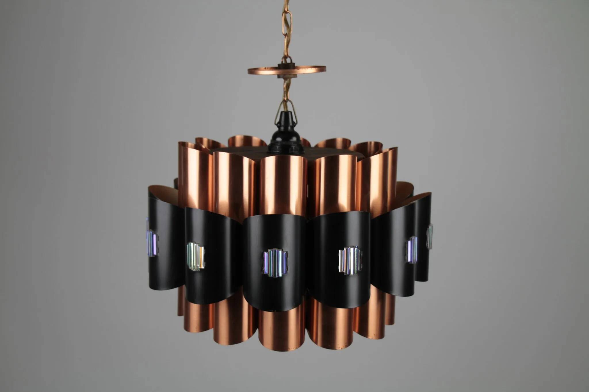 Copper & Black Pendant Lamp by Werner Schou for Coronell Elektro — Denmark, 1960s