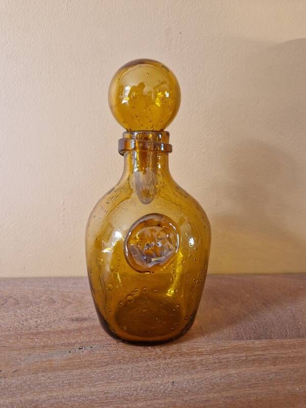 Biot perfume bottle or bubbled glass bottle in amber colour, 1970s design.