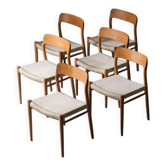 Ensemble de 6 chaises de salle à manger 'modèle 75' en bois de chêne par niels o. møller pour j.l. møller, danemark, années 1950