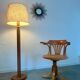 Old “American” office armchair in blond oak wood, curved cannage design, 60s vintage