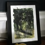 Framed watercolor under wood, signed