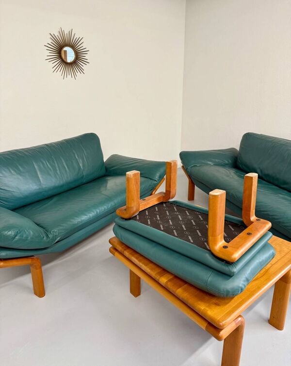 Salon complet canapé cuir teck design scandinave Komfort Danish