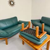 Salon complet canapé cuir teck design scandinave Komfort Danish