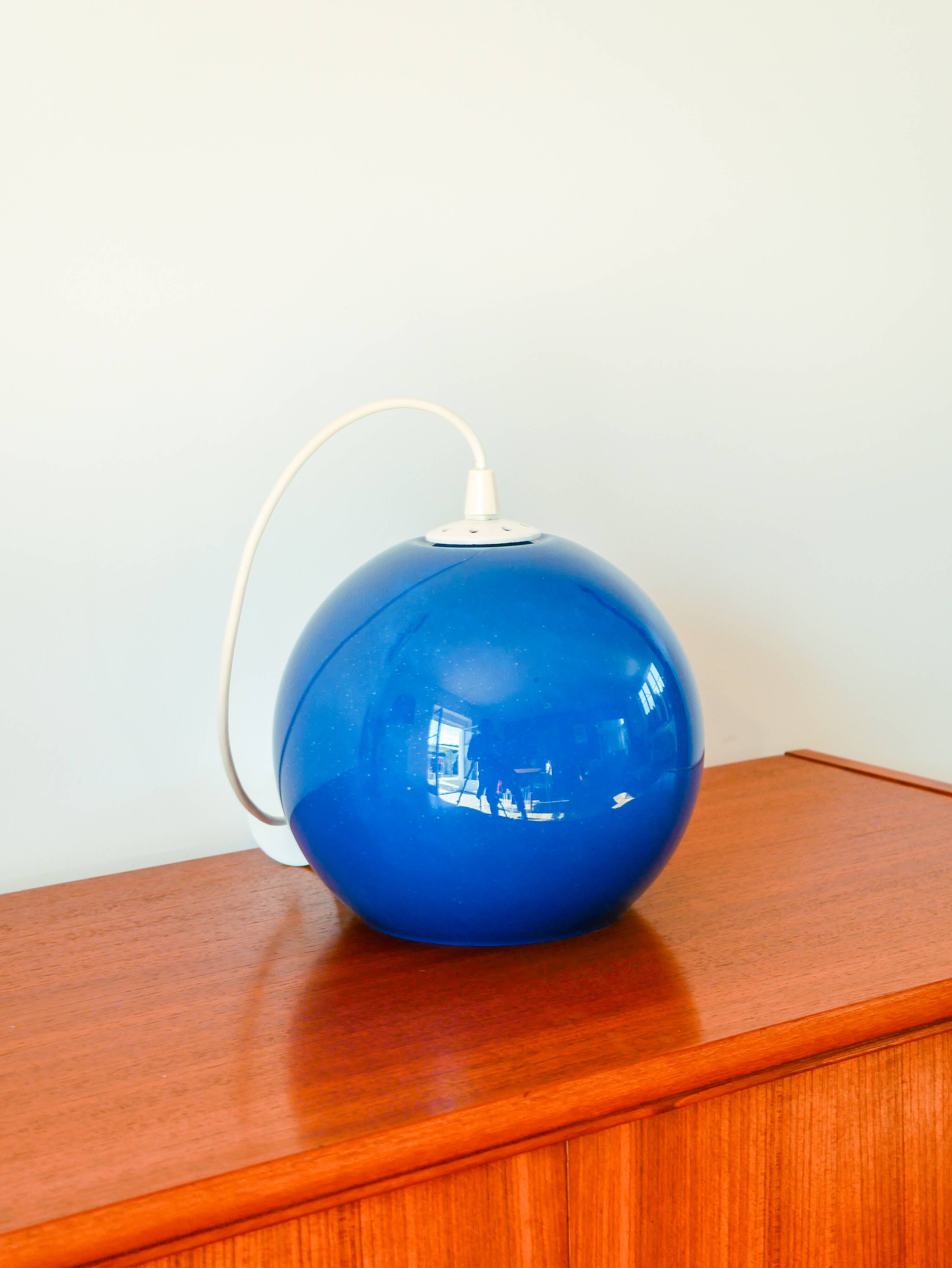 Spherical pendant light in royal blue opaline design 1970