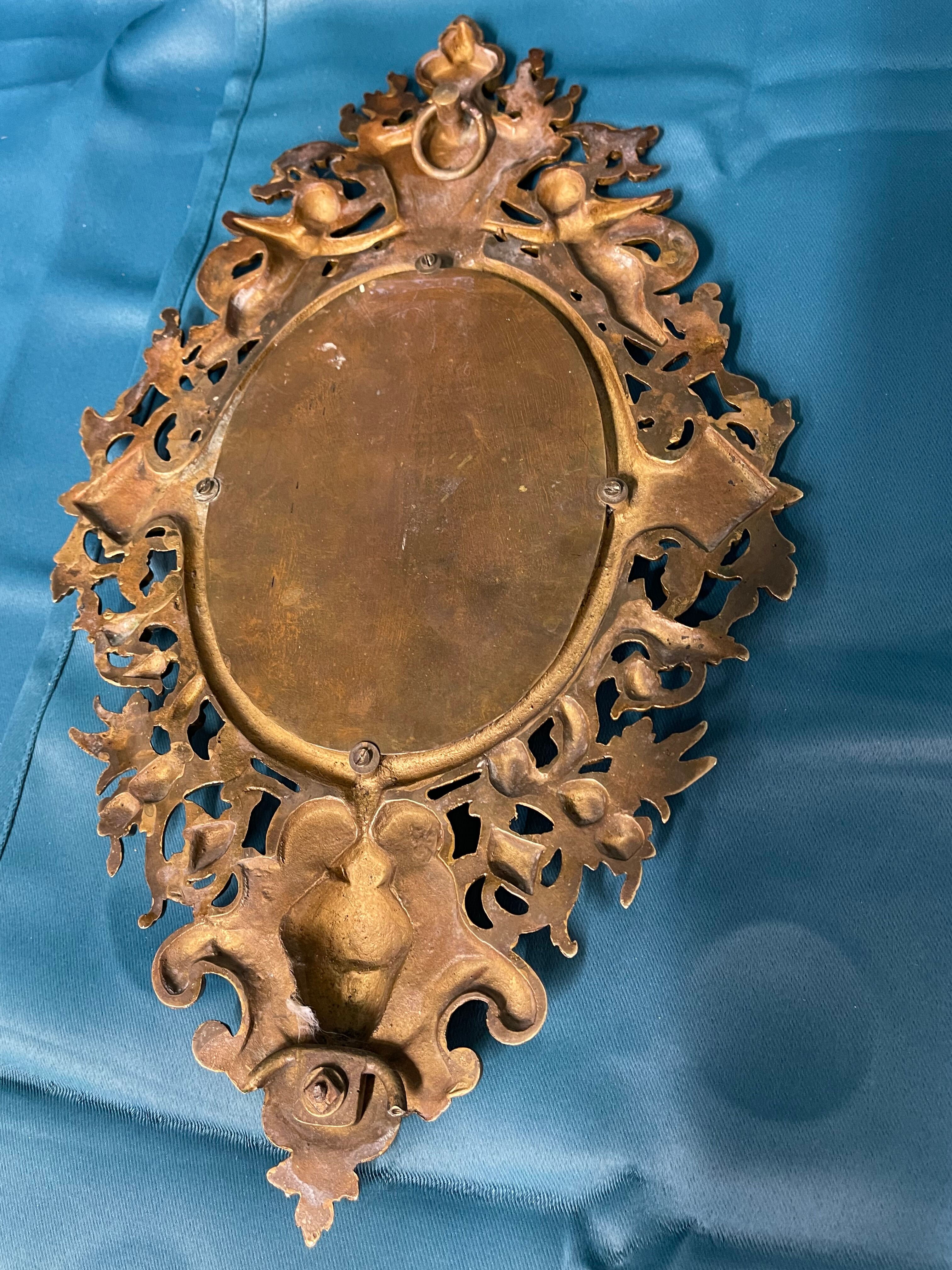 Bronze mirror napoleon III H39x23 decoration with putti and mascaron