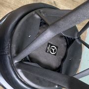 2 Yamakado designer swivel stools in black leather