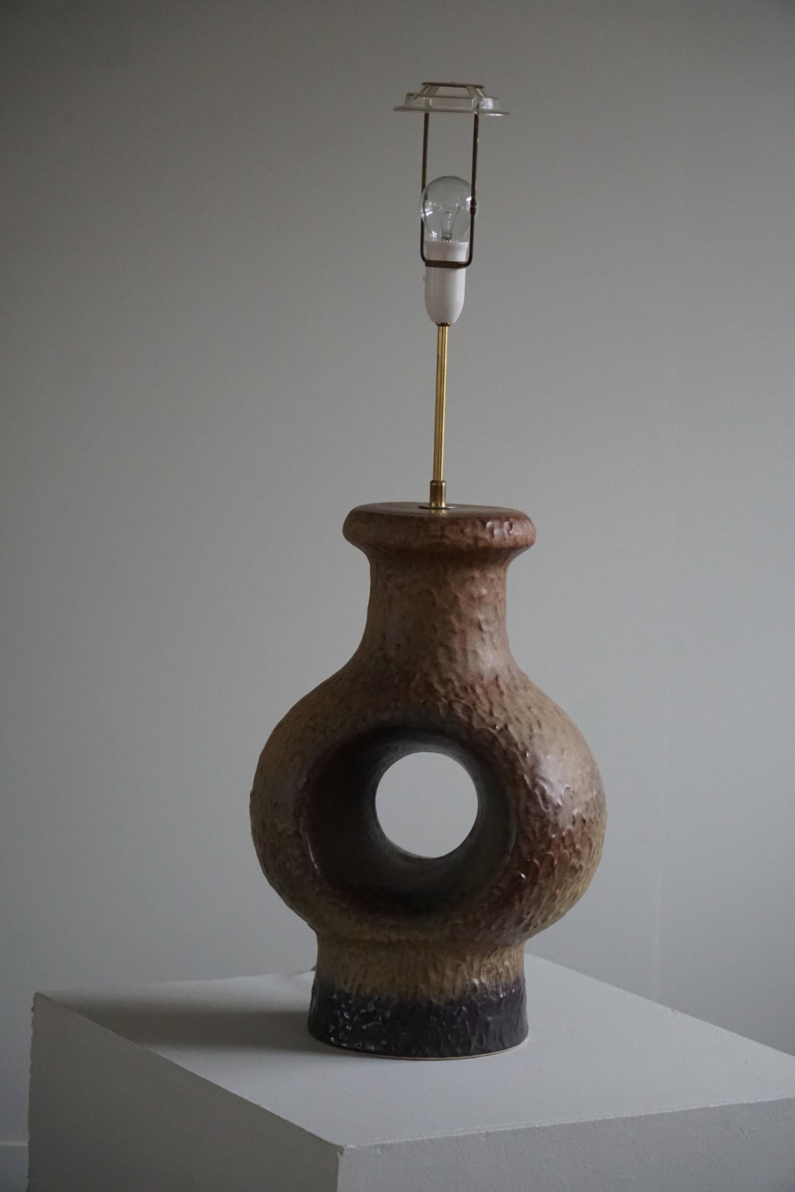 Modern Danish ceramic table lamp, large sizes, green/brown colours, 1960s.