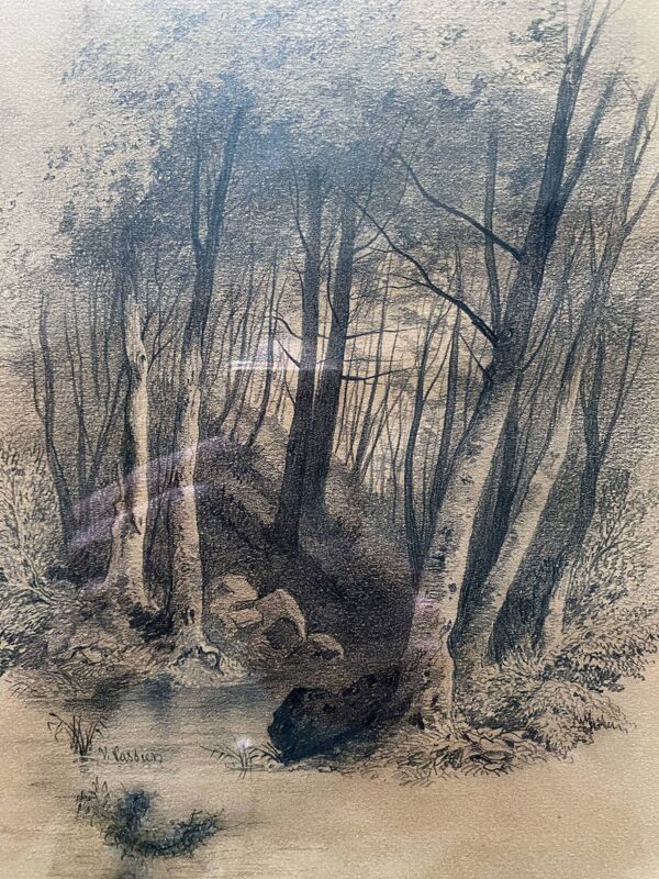 Tableau dessin ''Sous bois'' par Victor CASSIEN (1808-1893) + cadre