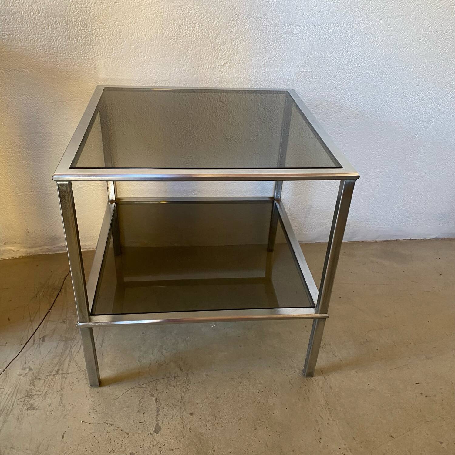 Square coffee table, chrome and smoked glass, 1970s