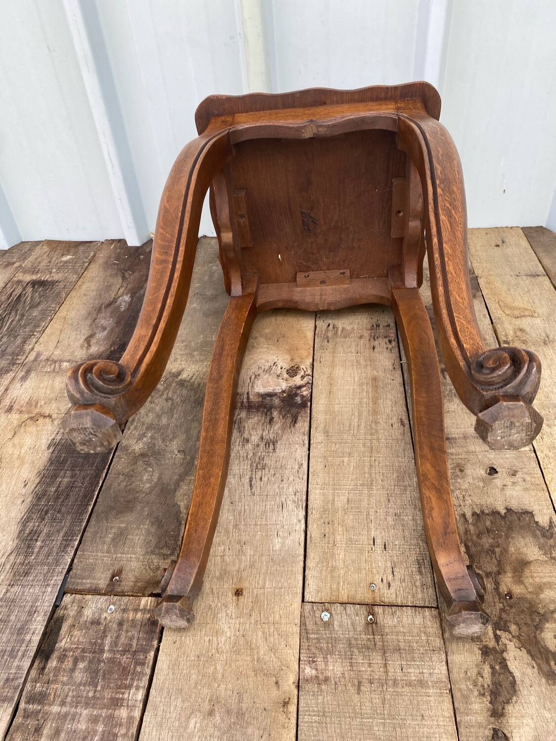 Antique louis xv style solid oak side table with curved legs vintage
